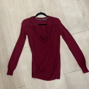 Fitted sweater with draped neckline